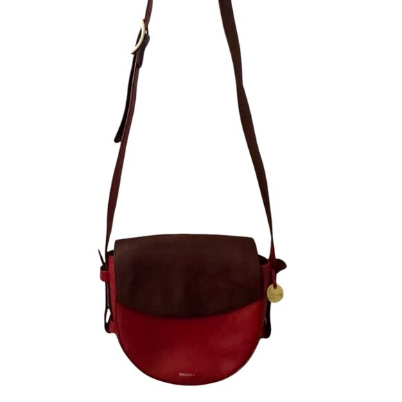 Skagen Burgundy Red Leather Suede Crossbody Purse Handbag Bag - Picture 2 of 5